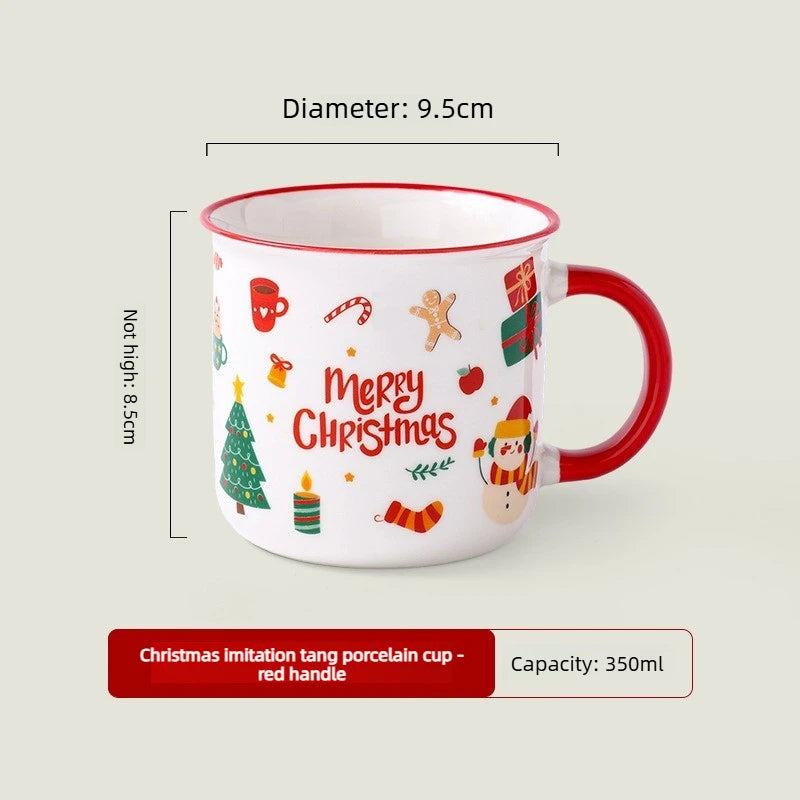 Christmas Ceramic Mug with Lid and Spoon Enamel Look Cartoon Water Cup Holiday Gift Cup for Wedding Party Favor