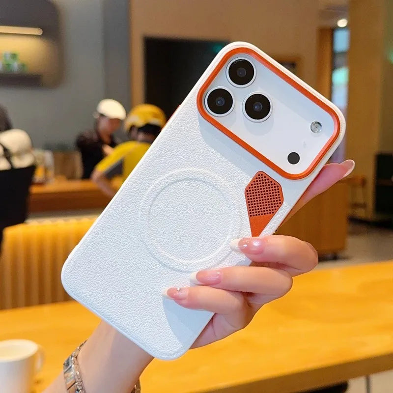 Business Magnetic Magsafe Phone Case For iPhone 17 Pro Max 17Pro 17Air High Quality PU Leather CPU Heat Dissipation Vent Cover