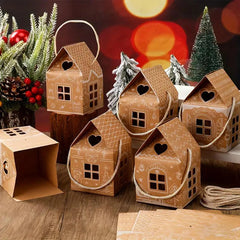 12/24pcs Christmas Gift Boxes with Handles Gingerbread House Kraft Candy Treat Boxes for Xmas Party Favor Gifts Christmas Decor