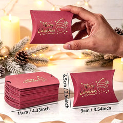 18pcs Christmas Red Pillow Gift Box Gold Foil Snowman Paper Candy Cookie Box Merry Xmas Party Favor Wrapping Supplies