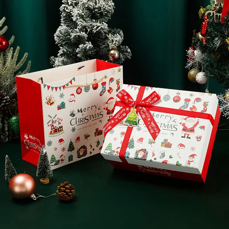 Merry Christmas Gift Box Handbag Set Present Package Handheld Box Lafite Grass Greeting Card Holiday Present Packing Set