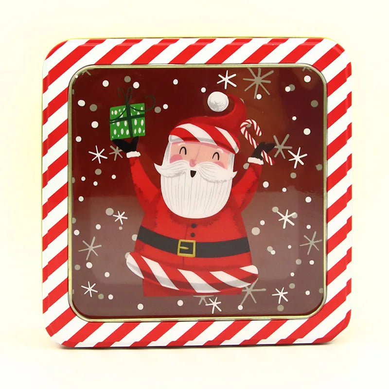 Square Christmas Tin Box Santa Claus Snowman Pattern Tin Box With Lid Cookie Box Mousse Cake Packaging Tin Box Home Storage Box