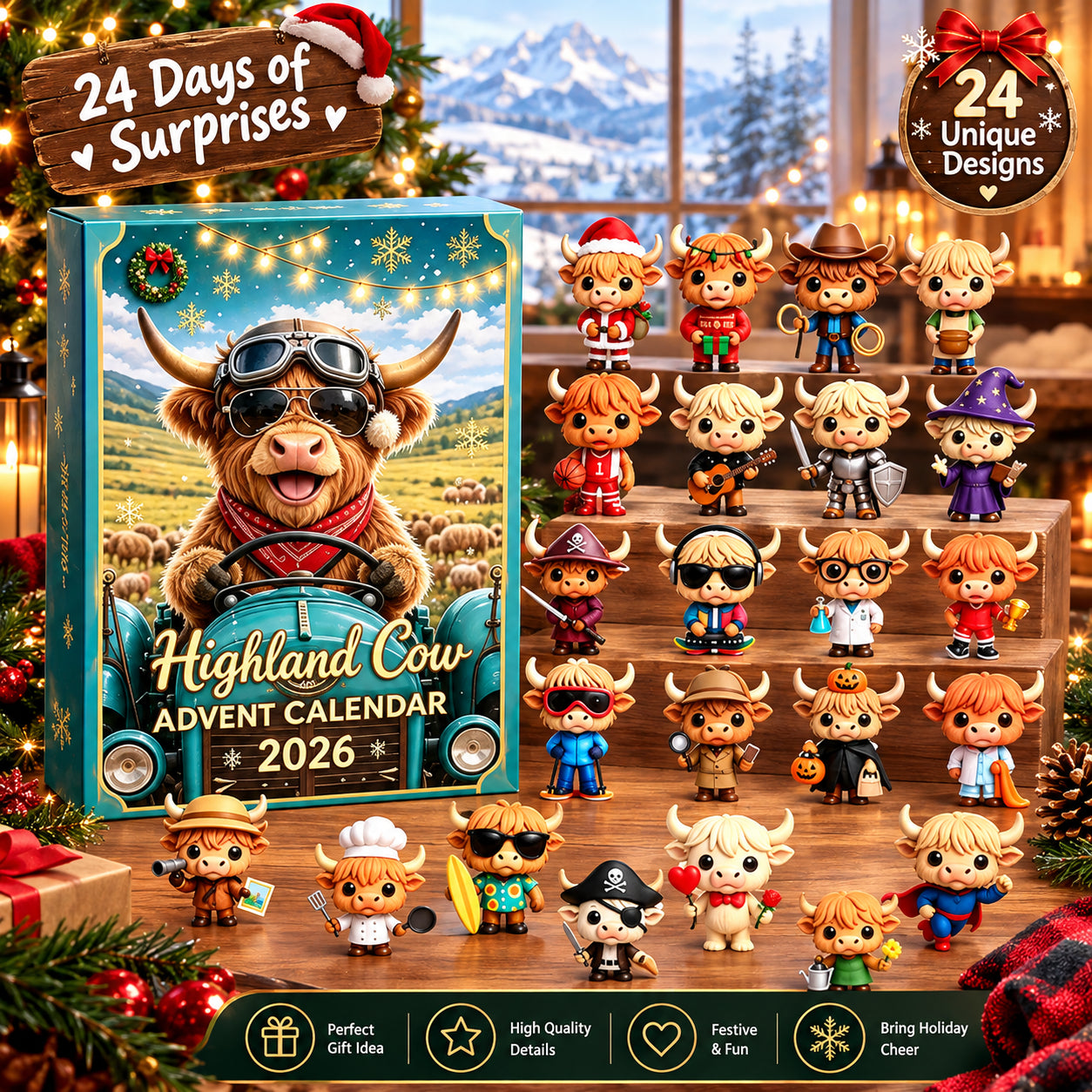 Highland Cow Advent Calendar 2026 Countdown 24 Day Halloween Xmas Figure 3D Gift