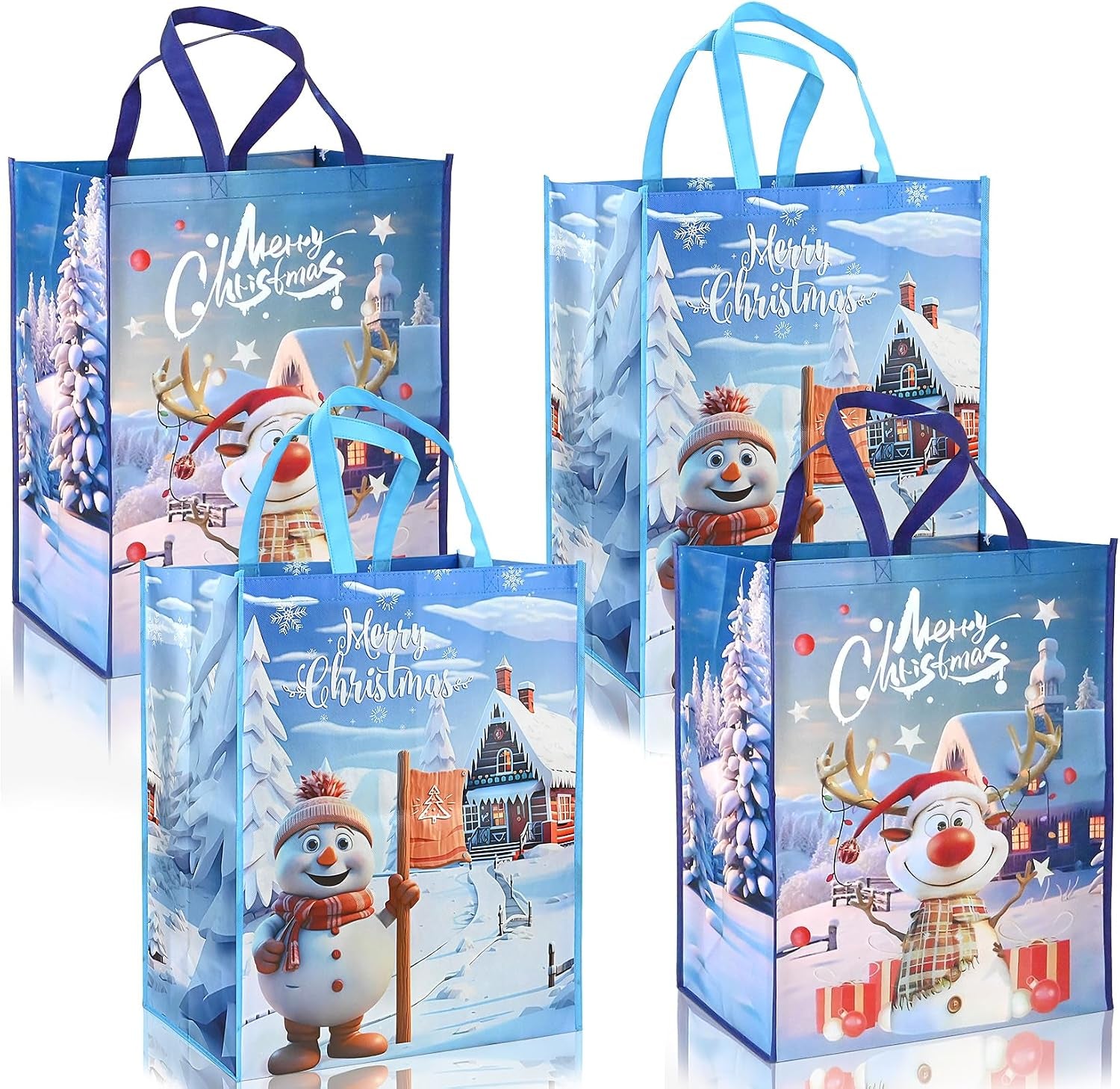 Christmas Tote Bags - 2/4 Pack Large Christmas Bags with Handle Non-Woven Fabric Gift Present Bag，Shopping Bag for Holiday Xmas Event Party