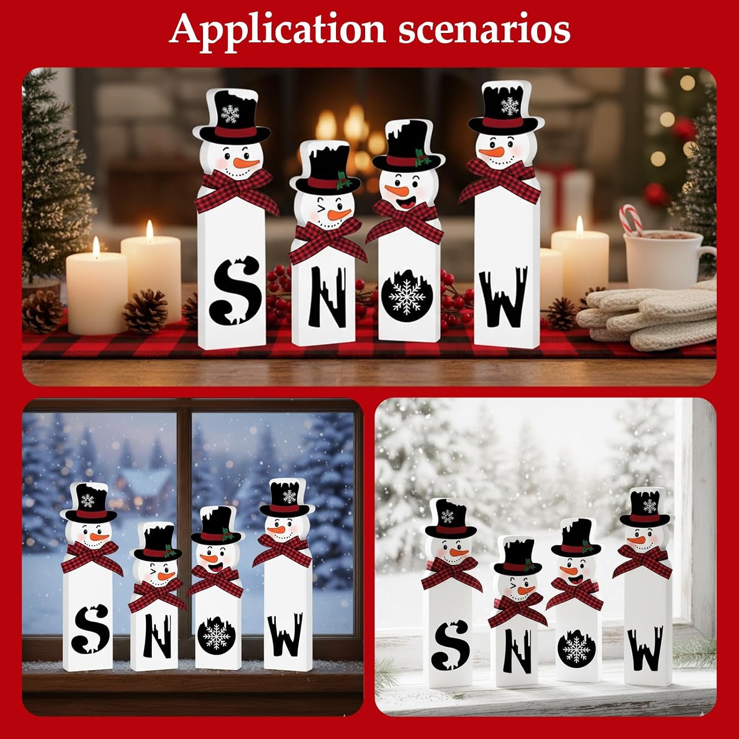 Christmas Decorations, Set of 4 Snowman Tabletop Decor, Traditional Indoor Xmas Decorations, 15 Cm Festive Holiday Centerpiece for Home and Kitchen