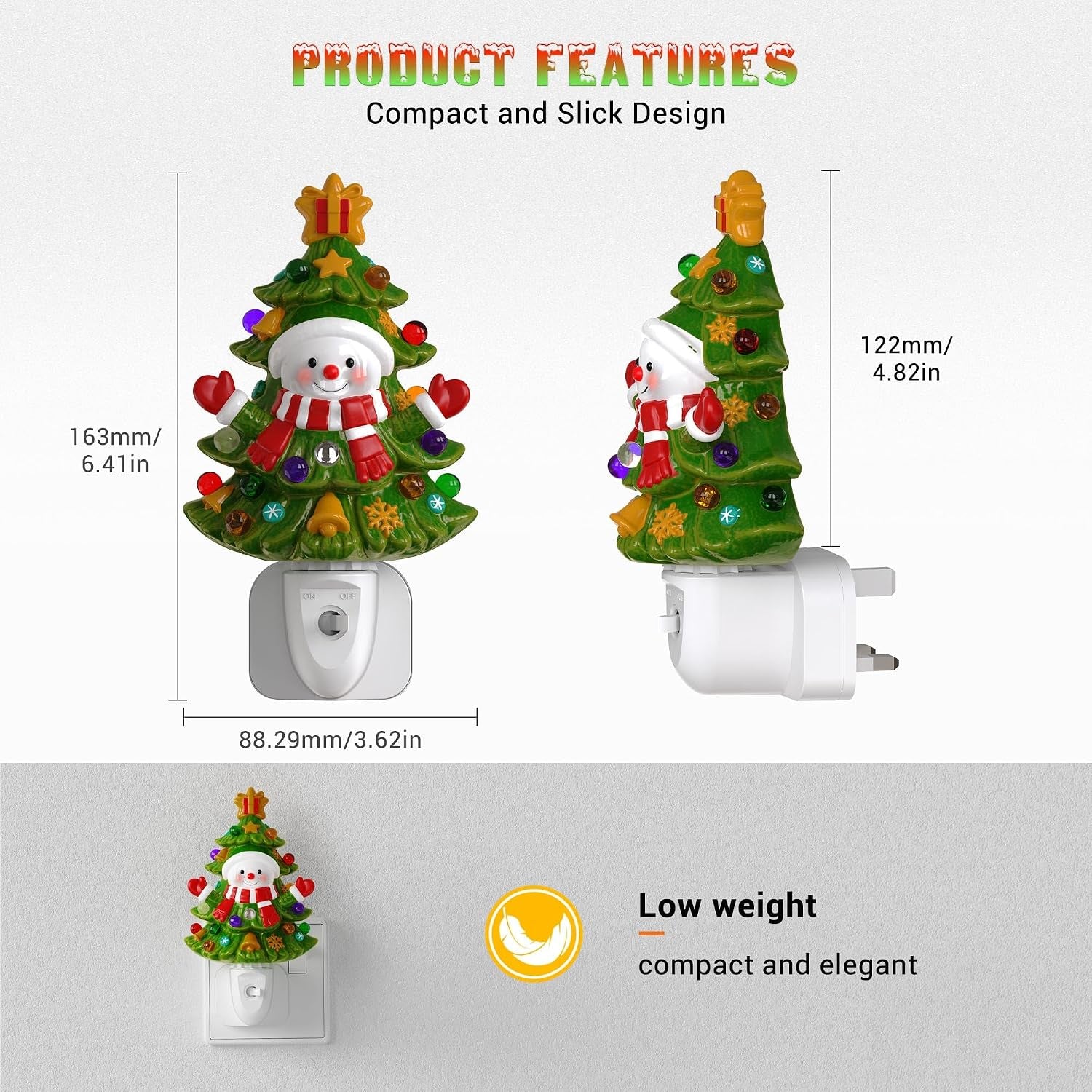 3D Christmas Tree Night Light Plug in Wall, 3000K, 60LM, 1 Pack