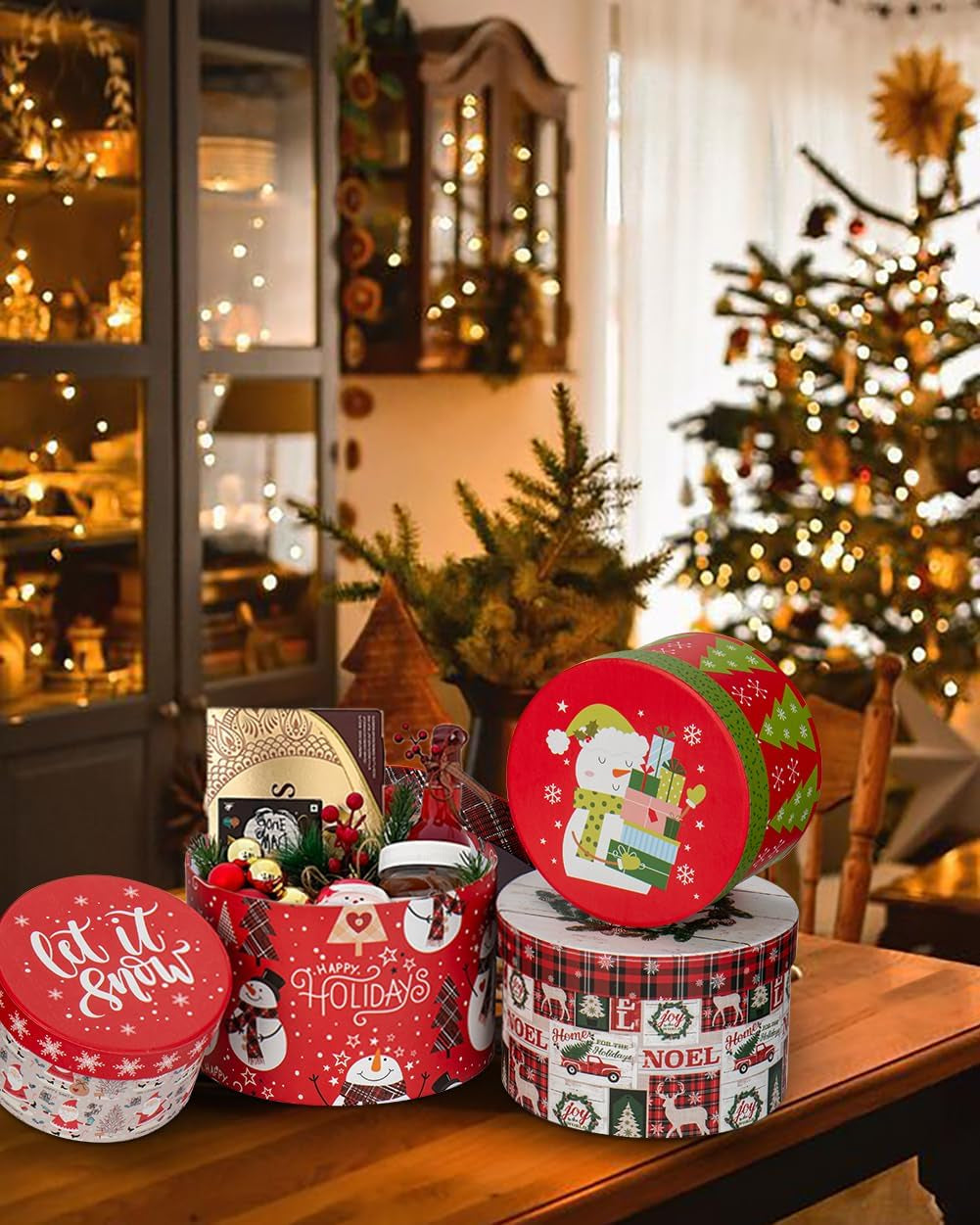 Round Gift Boxes with Lids for Presents Paper Floral Boxes for Christmas